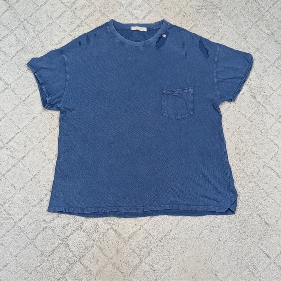 Free People Tops - Free People Shirt Womens M Blue Belle Rubi Tee Oversized Distressed Boho Cozy